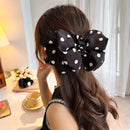 Polka Dot Satin Hair Clip with Spring Clamp – Vintage-Inspired Korean Style Hair Accessory