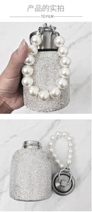 Pearl-Embellished Stainless Steel Insulated Tumbler – 300ml Portable保温 Cup with Carry Handle