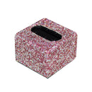 Side angle of blush pink tissue box holder showing clean lines and faceted detail