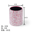 Leather desk organizer in use with pens, highlighters, and stylus on modern office desk