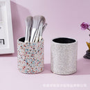 Rhinestone-embellished round leather desk organizer on clean white background