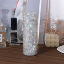 Top-down view of white tumbler highlighting circular rim and stainless steel lid