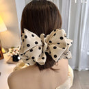Polka Dot Satin Hair Clip with Spring Clamp – Vintage-Inspired Korean Style Hair Accessory