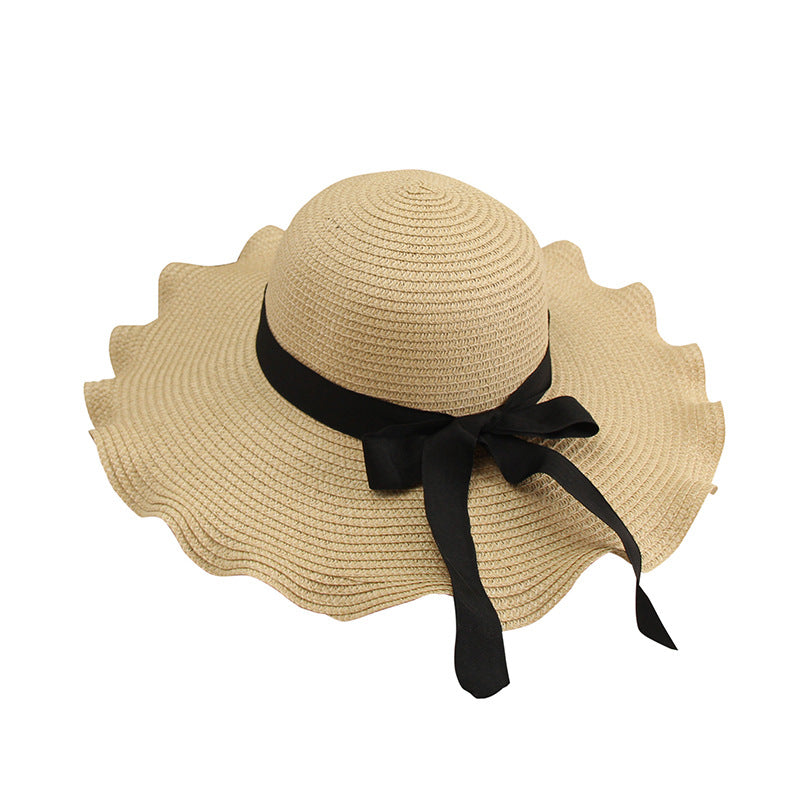 Parent-child Straw Hat, Bowknot, Wave, Big Brim Hat, Seaside Beach, Ladies Foldable Sun Hat