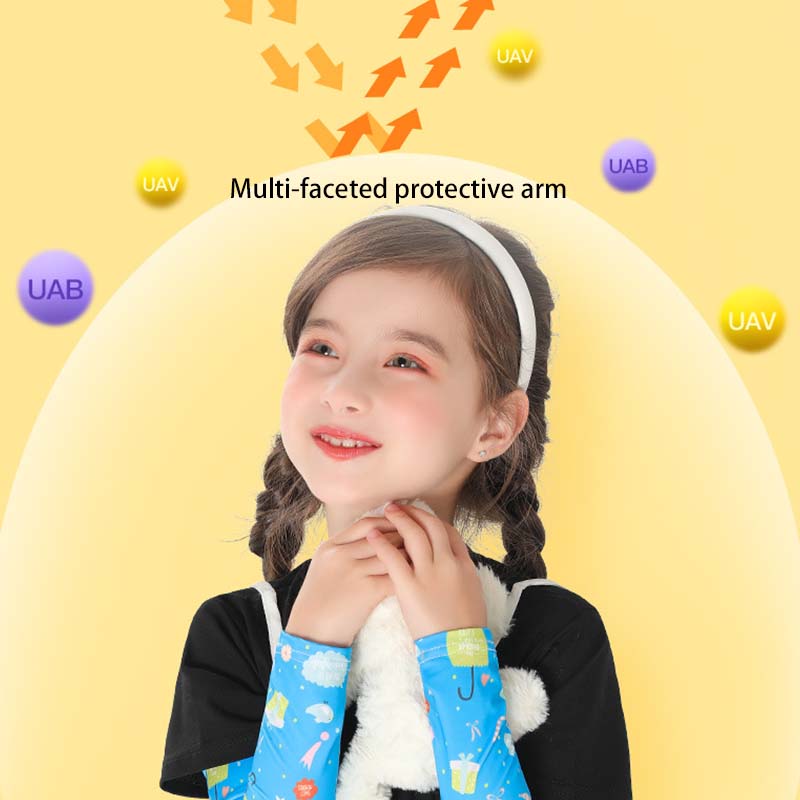 2Pairs Kid Arm Sleeves Sunscreen Sleeves Outdoor UV Protection Cartoon Cute Ice Sleeves for Boys and Girls