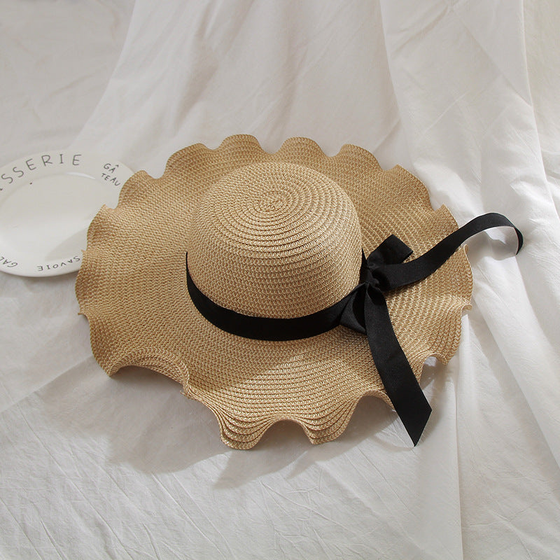 Parent-child Straw Hat, Bowknot, Wave, Big Brim Hat, Seaside Beach, Ladies Foldable Sun Hat