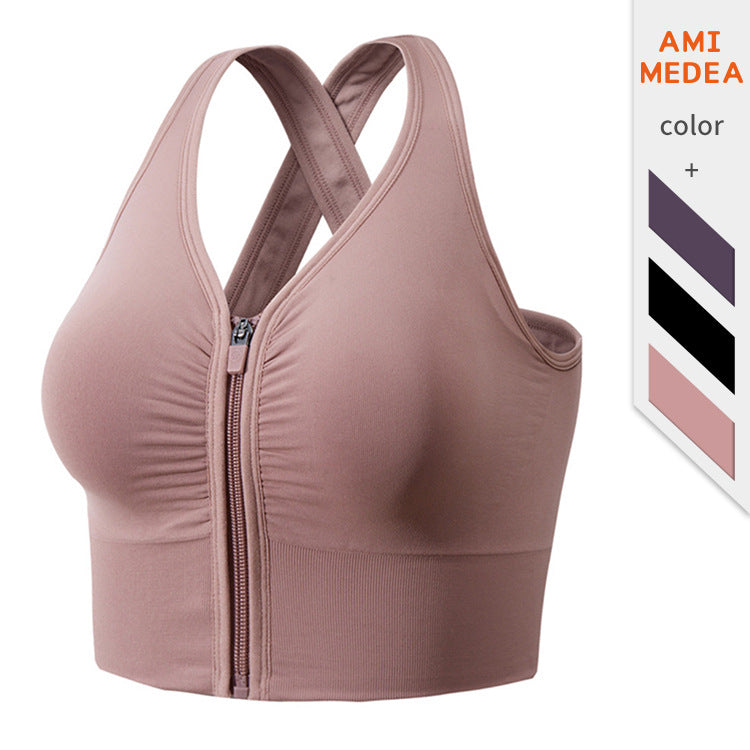 Front Zipper Sports Underwear Women Shockproof Gathered Running Fitness Bra Yoga Vest Wear Bra