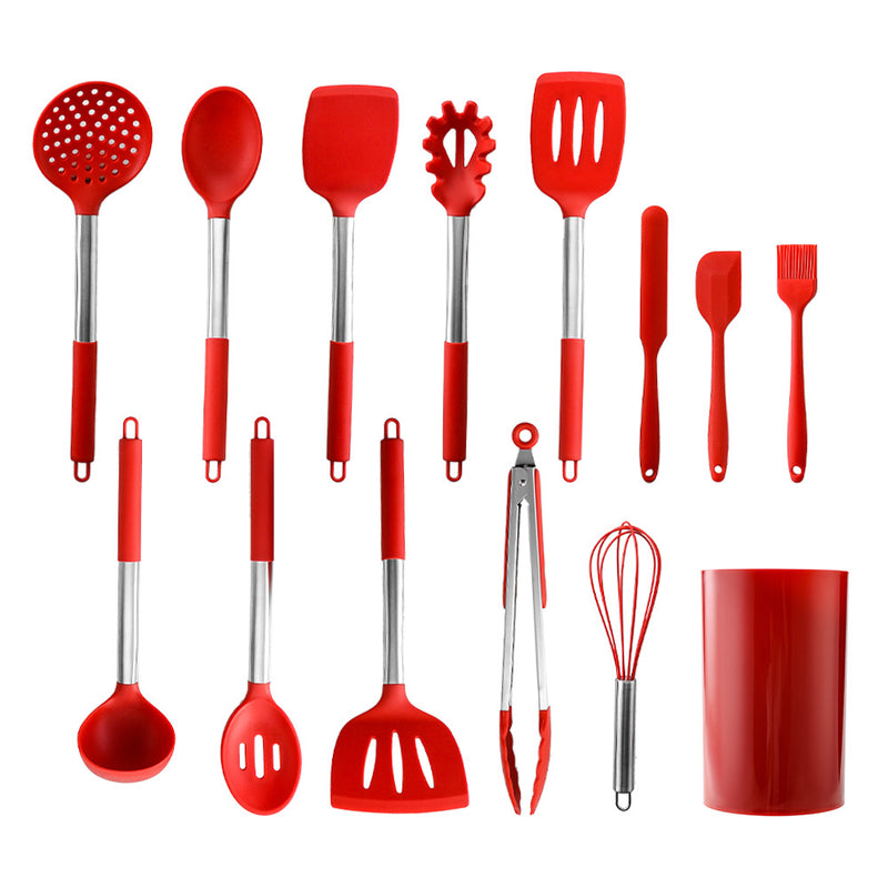 Storage barreled stainless steel tube handle silicone kitchenware 14-piece set