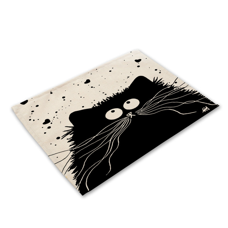 Black cat printed cotton and linen western placemat