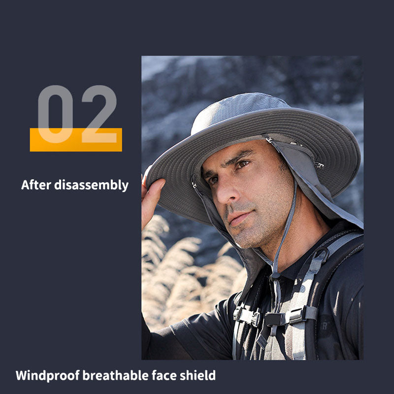 Outdoor sunshade and sunscreen fishing hat with enlarged brim, breathable, sweat-wicking, quick-drying, removable fisherman hat for men