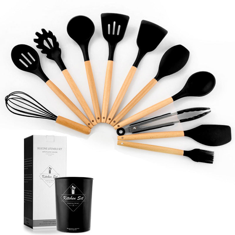 Non-Stick 11 Pcs Silicone Cooking Utensils Set with Wooden Handle