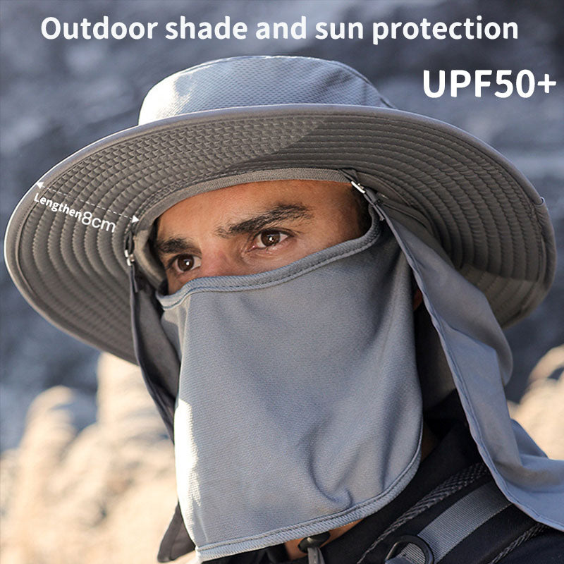 Outdoor sunshade and sunscreen fishing hat with enlarged brim, breathable, sweat-wicking, quick-drying, removable fisherman hat for men