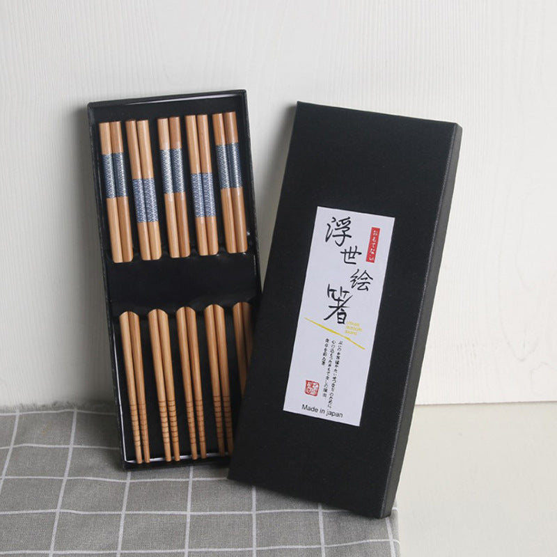 Reusable Chopsticks Japanese Natural Wooden Classic Style 5 Pairs