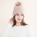 Women Knit Slouchy Hat with Faux Fur Pompom Winter Soft Warm Ski Cap