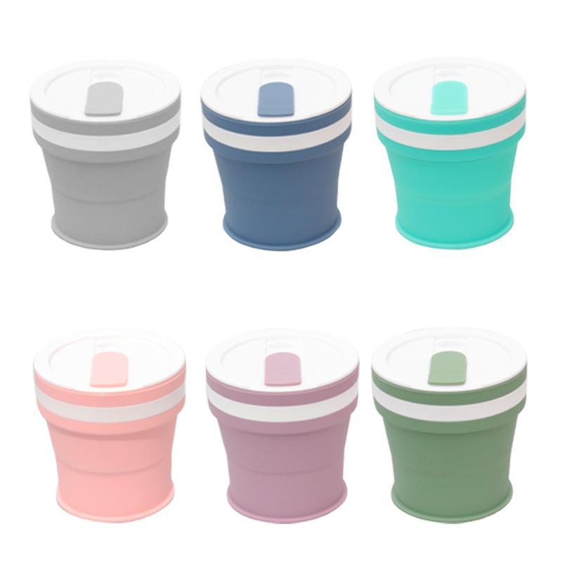 Silicone Folding Camping Cup with Lids Silicone Collapsible Travel Cup