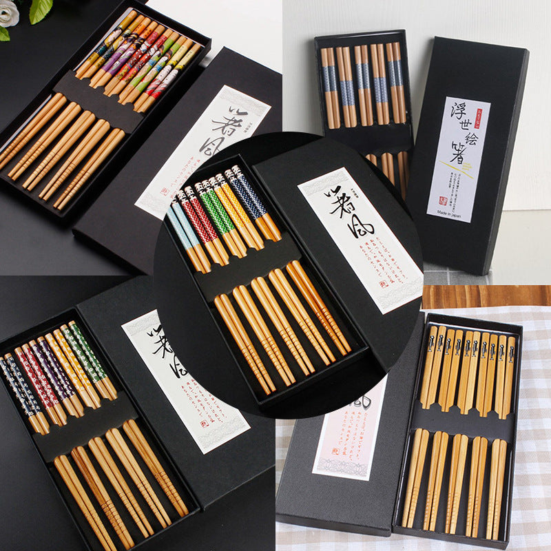 Reusable Chopsticks Japanese Natural Wooden Classic Style 5 Pairs