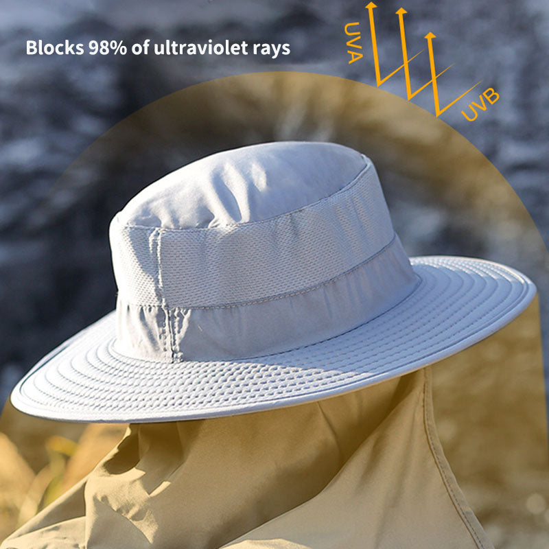 Outdoor sunshade and sunscreen fishing hat with enlarged brim, breathable, sweat-wicking, quick-drying, removable fisherman hat for men