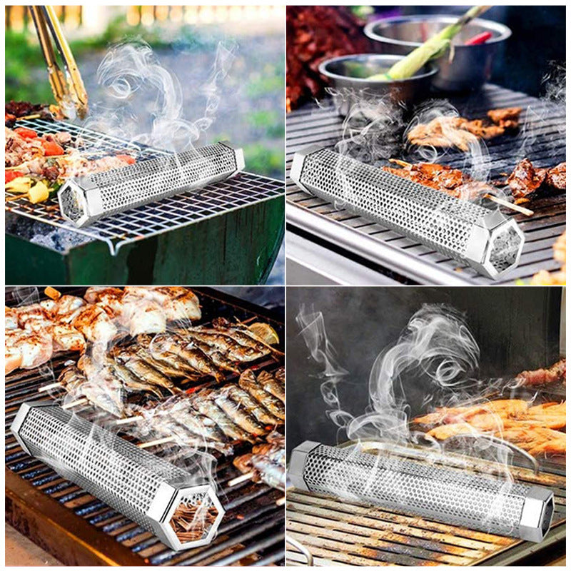 Smoker Tube 12 inches Stainless Steel BBQ Wood Pellet Tube Smoker for Cold/Hot Smoking