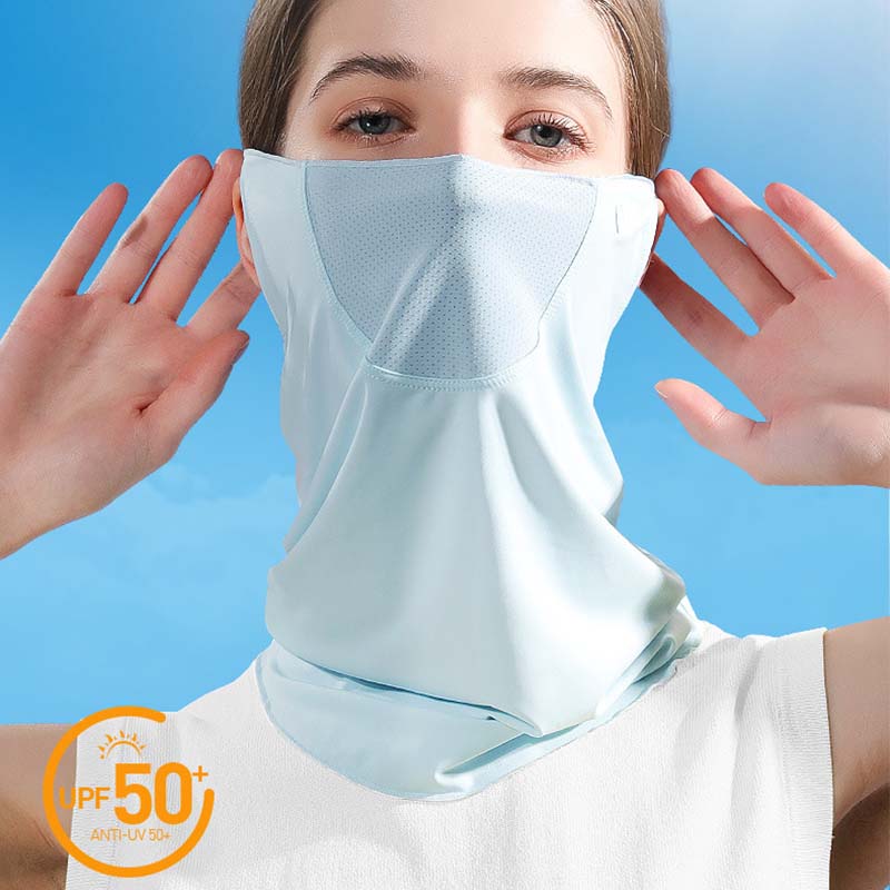 UPF50+ Summer Ice Silk Sunscreen Mask Sun Protection UV Protection Quick Dry Neck Cover Cold Face Protection Neck Hanging Ear Bandana for Women