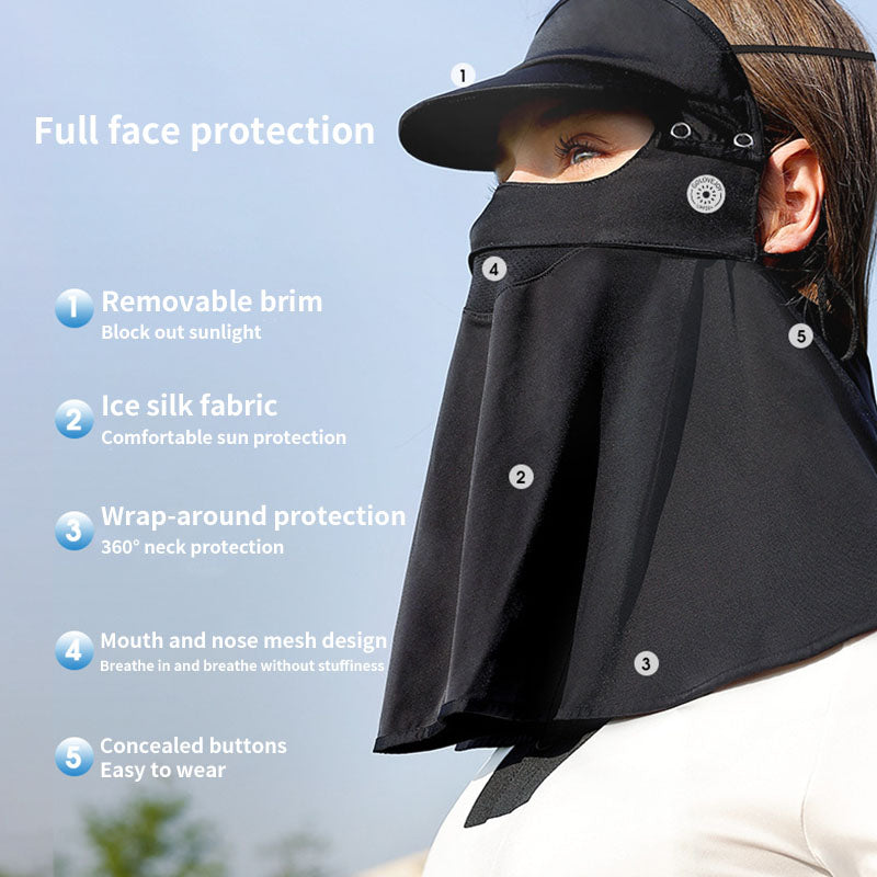 Summer Ice Silk Sunscreen Face Mask Full Face Female Frontal Neck UV Mask Removable Brim Face Kini