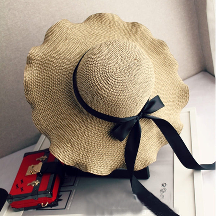 Parent-child Straw Hat, Bowknot, Wave, Big Brim Hat, Seaside Beach, Ladies Foldable Sun Hat