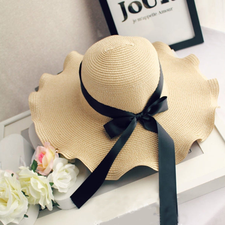 Parent-child Straw Hat, Bowknot, Wave, Big Brim Hat, Seaside Beach, Ladies Foldable Sun Hat