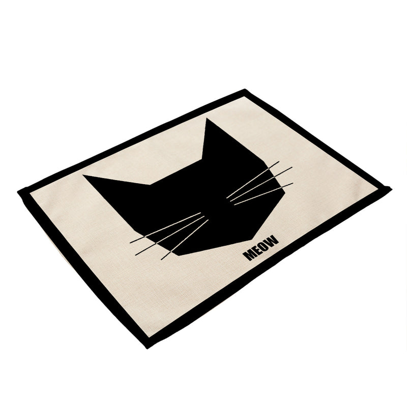 Black cat printed cotton and linen western placemat