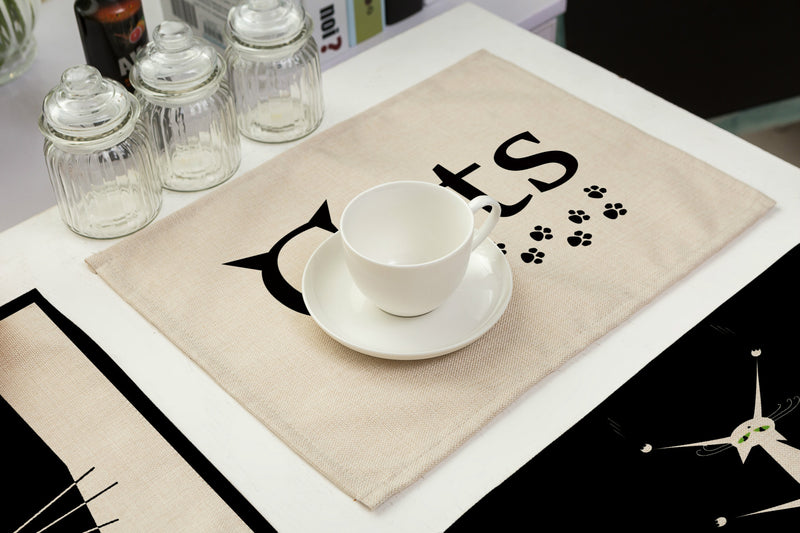 Black cat printed cotton and linen western placemat