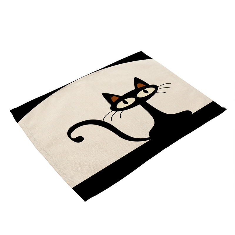 Black cat printed cotton and linen western placemat