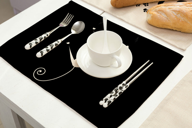 Black cat printed cotton and linen western placemat