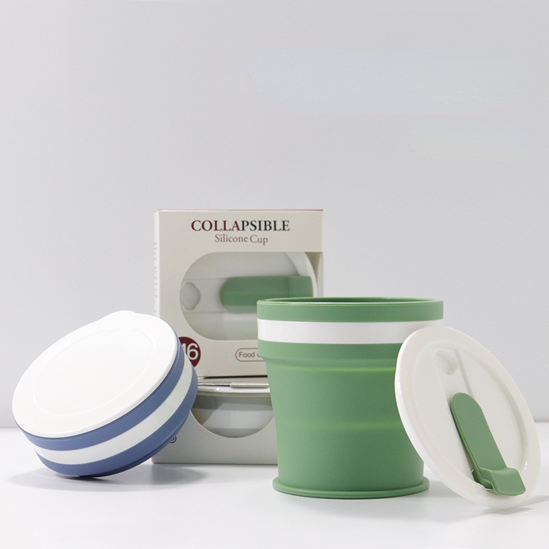 Silicone Folding Camping Cup with Lids Silicone Collapsible Travel Cup