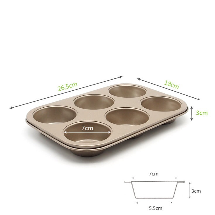 Muffin Cake Pan, 6-Cavity Non-Stick Cupcake Pan Bakeware for Oven Baking