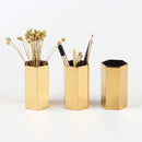 Six-sided Rhombus Pen Holder, Golden Vase, Stainless Steel Metal Table Top Decoration