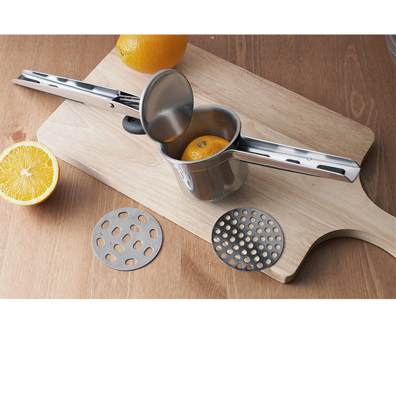 Potato Ricer Set with 3 Ricing Discs- Premium Stainless Steel Baby Food Strainer, Fruit Masher, and Food Press with Ergonomic Comfort Grip