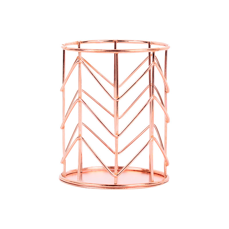 Golden Pen Holder Rose Gold Office Supplies Multifunctional Iron Art Pen Holder Makeup Brush Holder