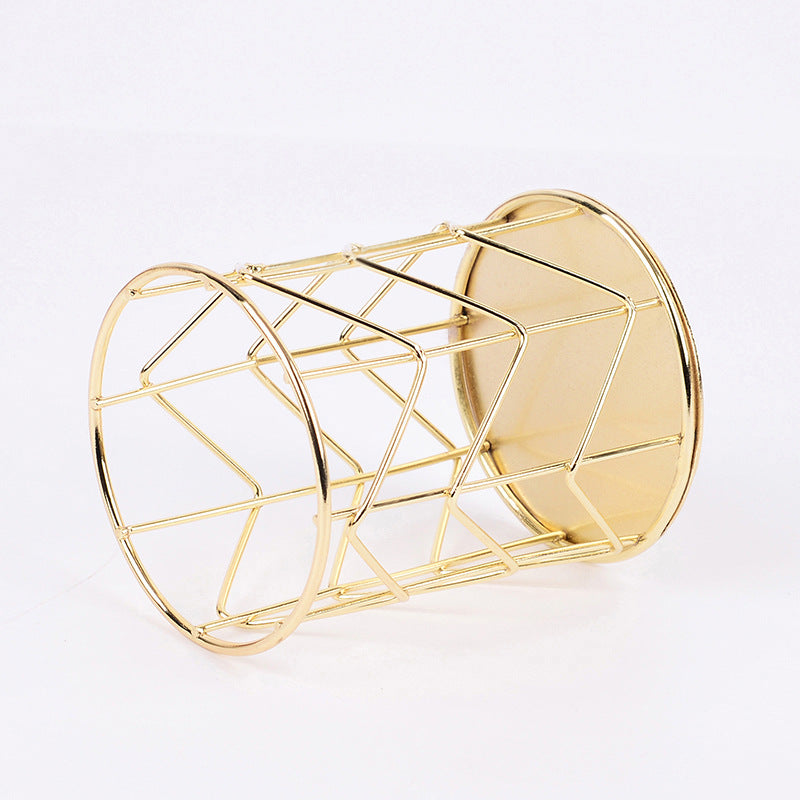 Golden Pen Holder Rose Gold Office Supplies Multifunctional Iron Art Pen Holder Makeup Brush Holder