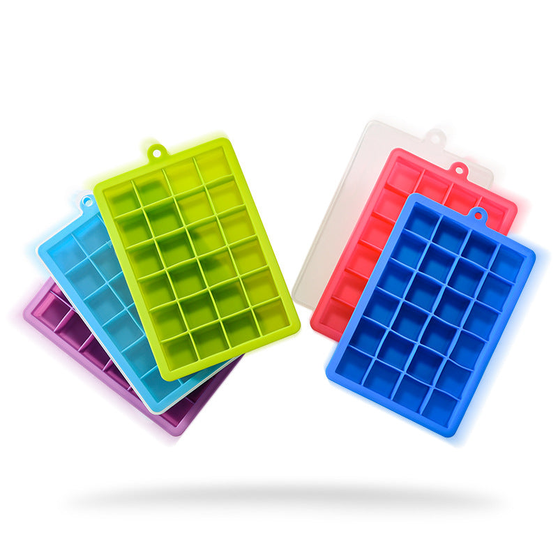 Food Grade 24-Hole Silicone Ice Tray with Lid Square Ice Box Complementary Food Puree, Cheese, Jelly Mold