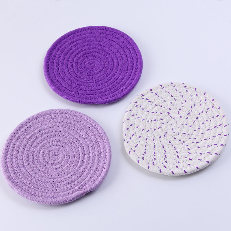 Round Heat-insulating Placemat Kettle Plate Pot Bowl Mat Anti-scald Table Mat Cotton Rope Woven Three-piece