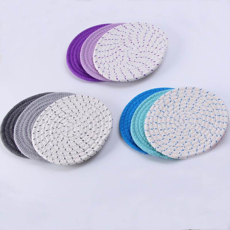 Round Heat-insulating Placemat Kettle Plate Pot Bowl Mat Anti-scald Table Mat Cotton Rope Woven Three-piece