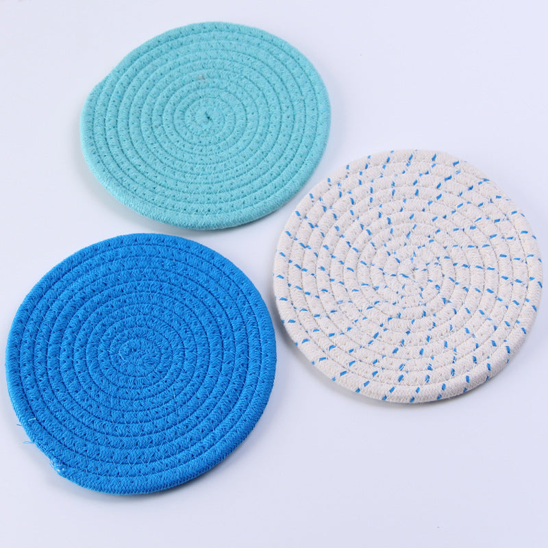 Round Heat-insulating Placemat Kettle Plate Pot Bowl Mat Anti-scald Table Mat Cotton Rope Woven Three-piece