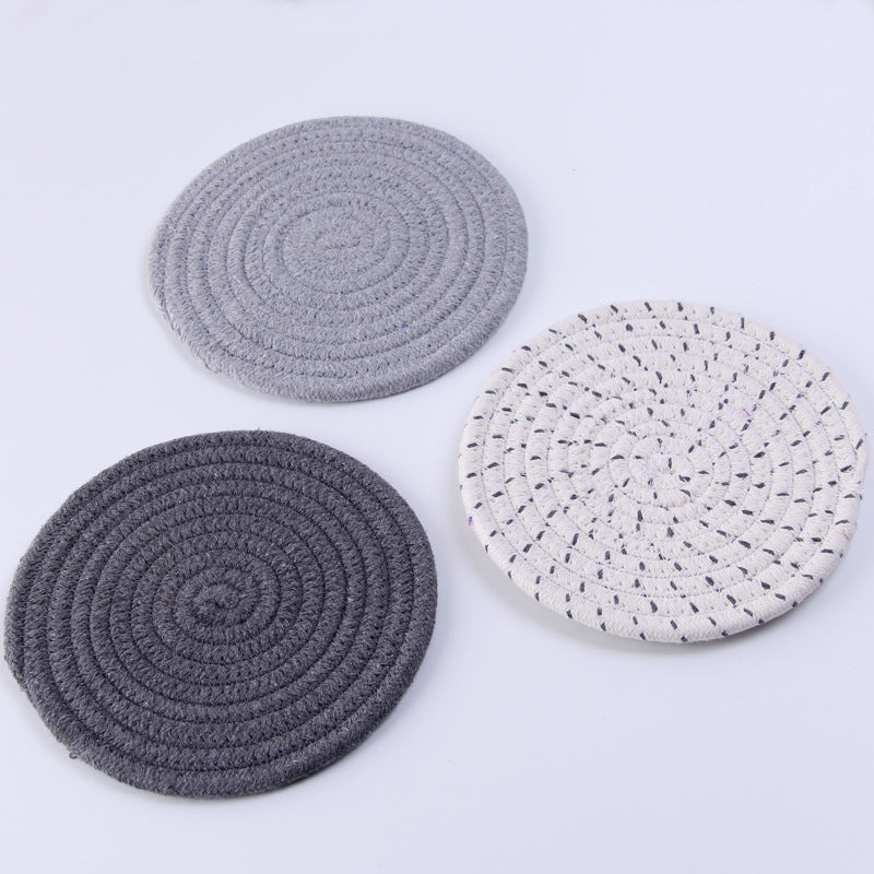 Round Heat-insulating Placemat Kettle Plate Pot Bowl Mat Anti-scald Table Mat Cotton Rope Woven Three-piece