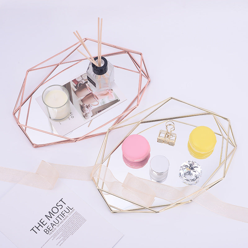 Wrought Iron Three-dimensional Storage Tray Hexagonal Golden Desktop Storage Tray Cosmetics Jewelry Finishing