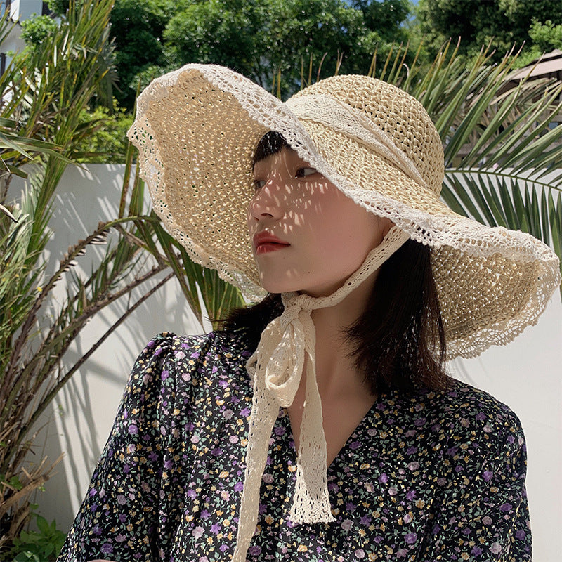 Summer Outing Breathable Lace Hollow Straw Hat