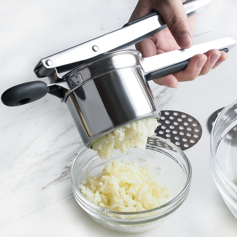 Potato Ricer Set with 3 Ricing Discs- Premium Stainless Steel Baby Food Strainer, Fruit Masher, and Food Press with Ergonomic Comfort Grip