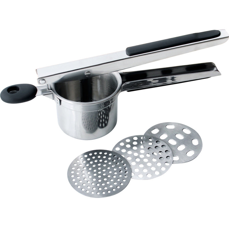 Potato Ricer Set with 3 Ricing Discs- Premium Stainless Steel Baby Food Strainer, Fruit Masher, and Food Press with Ergonomic Comfort Grip